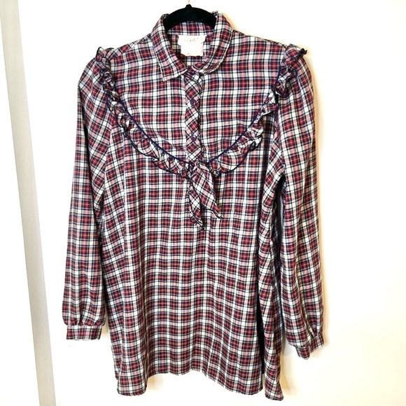 Girls Vintage Plaid Shift Dress Long Sleeves Ruffle Detail Yoke Tie Size 11/12 - Picture 3 of 12